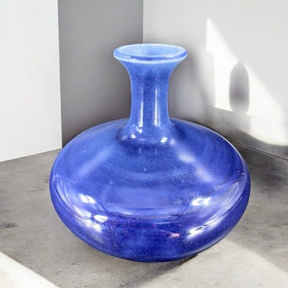 1988 Vintage Hand Made Studio Art Pottery Vase Small Mouth Cobalt Blue Signed - Picture 1 of 13
